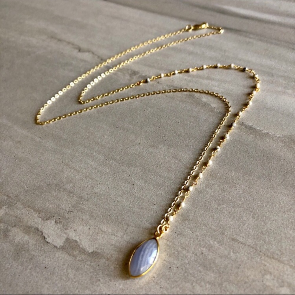 Lace Agate Rosary Bead Necklace - Picture 4 of 8
